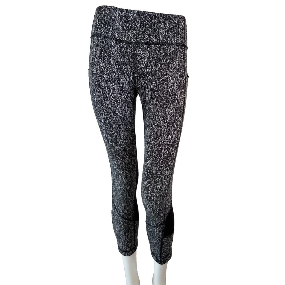 Lululemon Run Times Crop 4 Wee Are From Space Black Tweed Mesh Running Leggings
